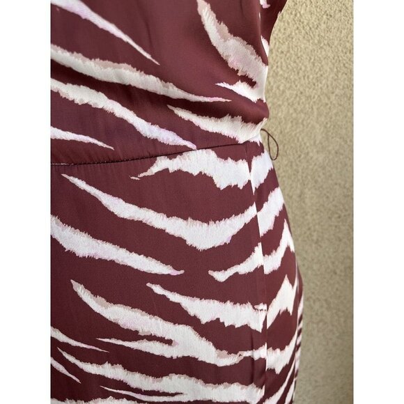 Paige Jade Cherrywood Cream Zebra printed halter ruffle hem midi dress Small - Picture 8 of 15